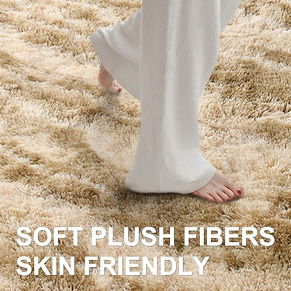 Area Rugs for Living Room, Tie-Dyed 6x9 Feet Soft Fluffy Shagg Plush Rug High Pile Large Indoor Modern Non-Slip Floor Carpet for Bedroom Nursery Kids Home Room Dorm Decor Aesthetic Khaki