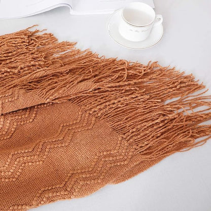 BOURINA Almond Throw Blanket 50 x90 Inches Throw Textured Solid Soft Sofa Throw Bed Runner Couch Cover Knitted Decorative Blanket Bed Runner