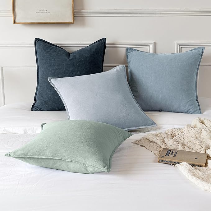 MIULEE Decorative Linen Euro Sham Pillow Covers 26x26 Light Blue Boho FarmhouseNeutral Couch Throw Pillows for Bed Pack of 2 Accent Coastal Modern Pillowcase Summer Sofa Livingroom Home Decor