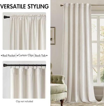 MIULEE Velvet Curtains 84 inches - Luxury Curtains for Bedroom Living Room Thermal Insulated Super Soft Room Darkening Window Drapes Rod Pocket & Back Tab, Ivory, W52 x L84 inches, 2 Panels