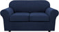 H.VERSAILTEX 3 Piece Stretch Sofa Covers for 2 Cushion Loveseat Couch Covers for Living Room Sofa Slipcovers (Base Cover Plus 2 Seat Cushion Covers) Thicker Jacquard Fabric(Medium Sofa, Navy)