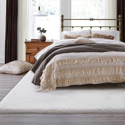 ORINOVA White Washable Faux Fur Area Rug - 8x10, Fluffy Boho Rectangle Rug for Living Room, Bedroom & Teen Room Home Decor