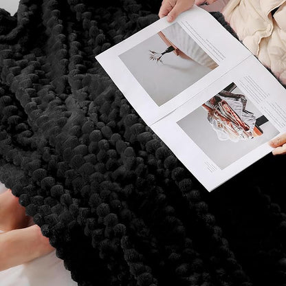 Puncuntex Black Throw Blanket 60"×80" inches Fuzzy 3D Jacquard Decorative Flannel Fleece Super Soft Plush Cozy Blanket for Couch Sofa Chair Lightweight