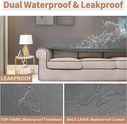 Easy-Going 100% Waterproof Oversized Loveseat Couch Cover, Dual Waterproof Sofa Cover, Stretch Jacquard Sofa Slipcover, Leakproof Furniture Protector for Kids, Pets, Dog and Cat, Grey