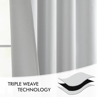 MIULEE Back Tab Light Blocking Curtains 90 Inch Long 2 Panels Set for Living Room Bedroom, Greyish White Rod Pocket/Pinch Pleated Thermal Insulated Room Darkening Blackout Curtains, 52 x 90 Inch