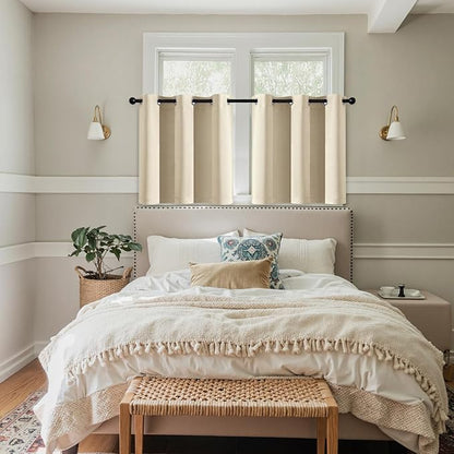 MIULEE Short Curtains for Windows - Cream Beige Blackout Half Window Curtains Thermal Insulated Privacy Drapes for Kitchen Bedroom Bathroom Grommet Top Small Basement Tiers W40 x L36 Inch 2 Panels