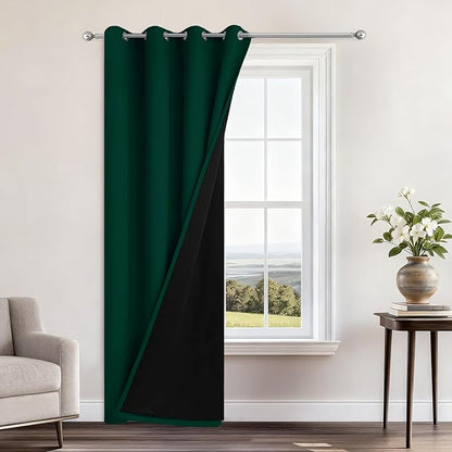 Yakamok 100% Blackout Curtains 84 Inches Long, 2 Thick Layers Heat and Full Light Blocking Soft Thermal Insulated Drapes for Bedroom(52" Wide Each Panel, Green, 1 Panel)
