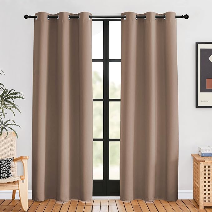 NICETOWN Window Draperies Blackout Curtain Panels, 1 Pair, 42 by 80 inches, Cappuccino, Window Treatment Thermal Insulated Solid Grommet Blackout Drapes for Bedroom