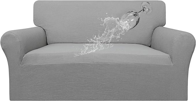 Easy-Going 100% Waterproof Loveseat Couch Cover, Dual Waterproof Sofa Cover, Stretch Jacquard Sofa Slipcover, Leakproof Furniture Protector for Kids, Pets, Dog and Cat (Loveseat, Light Gray)