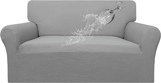 Easy-Going 100% Waterproof Loveseat Couch Cover, Dual Waterproof Sofa Cover, Stretch Jacquard Sofa Slipcover, Leakproof Furniture Protector for Kids, Pets, Dog and Cat (Loveseat, Light Gray)