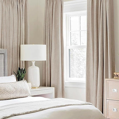 MIULEE Linen Textured Curtains for Bedroom Solid 100% Blackout Thermal Insulated Natural Beige Grommet Room Darkening Curtains & Drapes Luxury Decor for Living Room Nursery 52 x 48 Inch (2 Panels)