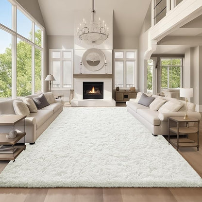 Ophanie Area Rugs 9x12 Living Room, Large White Bedroom Carpet, Big Shag Indoor Thick Soft Nursery Rug, Fluffy Carpets for Boy and Girls Room Dorm Home Decor Aesthetic