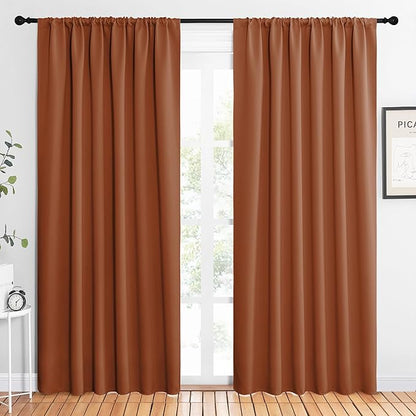 NICETOWN 2 Panels Blackout Curtains, Rod Pocket Thermal Insulated Drapes 84 inches Long, Easy-Care Modern Home Decoration Sunshades for Guest Room, Living Room, Office, 62 x 84 Inch, Burnt Orange