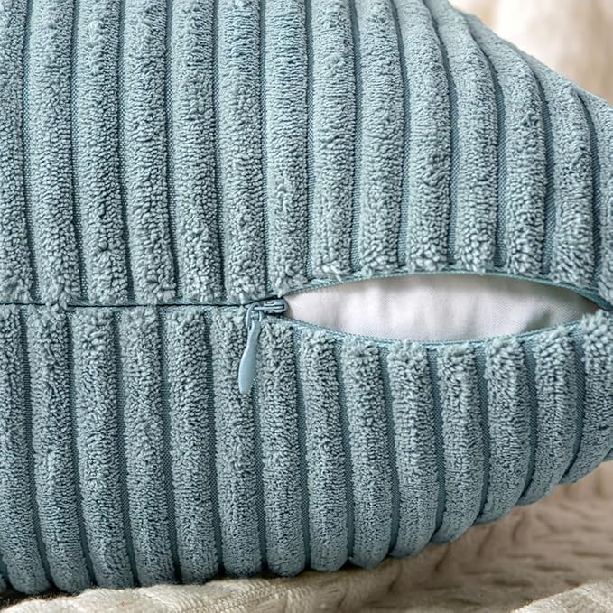 MIULEE Sky Blue Decorative Throw Pillow Covers 18x18 Inch for Couch Bed Sofa Pack of 2 Boho Farmhouse Throw Pillows Soft Cross Corduroy Patchwork Textured Cushion Cases