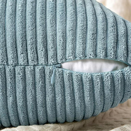 MIULEE Sky Blue Decorative Throw Pillow Covers 18x18 Inch for Couch Bed Sofa Pack of 2 Boho Farmhouse Throw Pillows Soft Cross Corduroy Patchwork Textured Cushion Cases