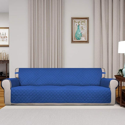 PureFit Reversible Quilted Sofa Cover, Water Resistant Slipcover Furniture Protector, Washable Couch Cover with Non Slip and Elastic Straps for Kids, Dogs, Pets (XX Large, Classic Blue/Ivory)