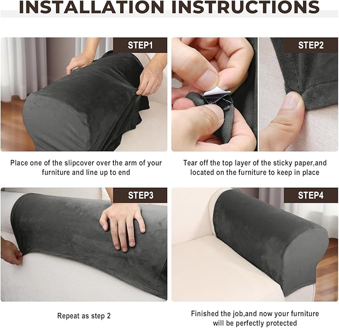 Couch Arm Covers 2 Pcs Sofa Armrest Covers Stretch Couch,Armrest Cover for Chairs Scratch-Resistant Sofa Arm Cover Armchair Slipcovers,Grey