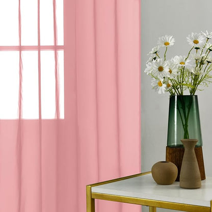 youleyar Solid Sheer Rod Pocket Curtain Voile Draperies 2 Panels White Beige Black Grey Coffee 52 Inch Width 45 Inch Long 1 Pair for Kitchen Bedroom Children Living Room Yard (Blush,52Wｘ45L)