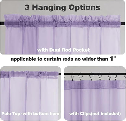 Chyhomenyc Lilac Sheer Curtains 54 Inch Long 2 Panels, Light Filtering Rod Pocket Voile Short Curtains Drapes for Living Room Bedroom Small Windows, 42Wx54L Inches