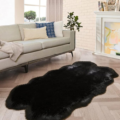 ORINOVA Black Shag Faux Fur 4x6 Area Rugs for Bedroom Washable Fuzzy Sheepskin Fur Rug for Living Room Nursery Rug