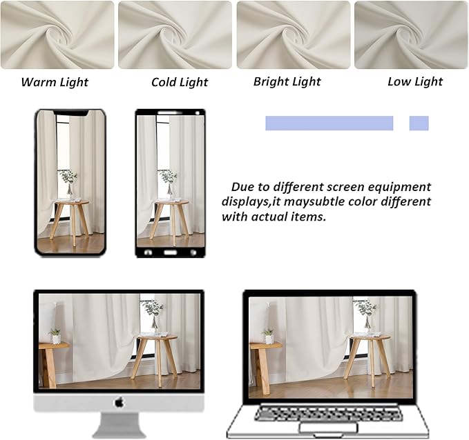 Simplebrand Ava Natural Blackout Curtains for Bedroom 63 Inch Length 2 Panels Set, Solid Thermal Insulated Privacy Living Room Window Treatment Curtains Blackout Drapes, W50 x L63 Inch