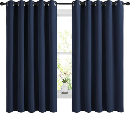 NICETOWN Blackout Curtains Panels for Bedroom, 2 Panels, 66 x 60 Inch, Navy, 3 Pass Microfiber Noise Reducing Thermal Insulated Solid Ring Top Blackout Window Drapes