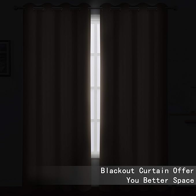 LEMOMO Blackout Curtains 66 x 95 inch/Cappuccino Curtains Set of 2 Panels/Thermal Insulated Room Darkening Bedroom Curtains