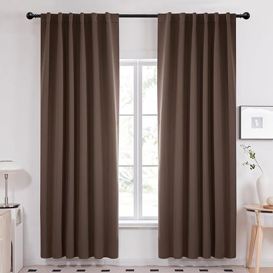 Deconovo Blackout Curtains, Thermal Insulated, W52 x L84 2 Panels, Back Tab, Machine Washable, Room-Darkening Drapes for Bedroom/Living Room Brown