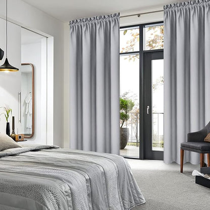 DWCN Blackout Curtains Room Darkening Thermal Insulated Bedroom Curtains Window Curtain Panels, 42 x 84 inches Long, Set of 2 Silver Grey Rod Pocket Drapes