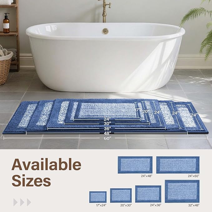 Bathroom Rugs 30x20 Non Slip Washable, Blue Bath Mat for Bathroom Floor Tub, Soft Absorbent Quick Dry Mats for Shower, Bathtub,Home Decor