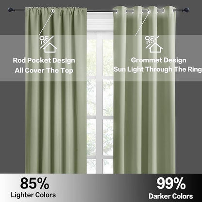RYB HOME Blackout Cafe Curtains 30 inch Length, Short Light UV Heat Blocking Energy Saving Privacy Curtain Tiers for Basement Bathroom Kitchen Window, Width 29 by Length 30, Sage Green, 2 Panels