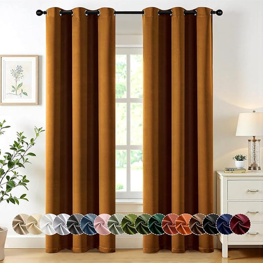 MIULEE Gold Brown Blackout Curtains for Bedroom Living Room 72 Inches Long 2 Panels, Thermal Insulated Room Darkening Drapes Solid Grommet Noise Reduction Light Blocking Window Treatments 40x72 inch