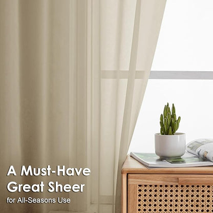 OVZME Taupe Sheer Curtains 54 Inches Long 2 Panels - Soft Light Filtering Window Sheer Panels for Living Room/Bedroom, Top Dual Rod Pocket, 1 Pair, Each 42Wx54L Inches