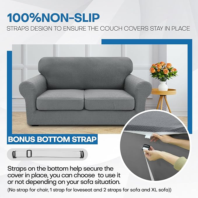 XINEAGE 2026 New 4 Pieces Couch Covers for 3 Cushion Couch Super Stretch Thick Soft Sofa Cover Anti Slip Sofa Slipcover Dogs Cats Furniture Protector (Light Gray, 71"-91")