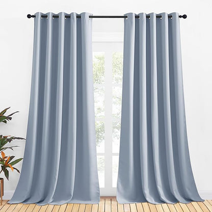 NICETOWN Bedroom Curtains Blackout Drapery Panels, 2 Panels, 70 x 108 inches, Vintage Blue, Three Pass Microfiber Thermal Insulated Solid Ring Top Blackout Window Curtains/Drapes