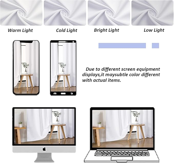 Simplebrand Pure White Light Filtering Curtains for Bedroom 102 Inches Long 2 Panels, Solid Thermal Insulated, Energy Saving Living Room Window Treatment Curtains Light Filtering, W50 x L102 Inch