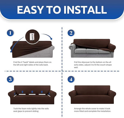 KEKUOU Stretch Sofa Cover Slipcover ，Couch Covers for 3 Cushion Couch Sofa pet Friendly (78"-94") Furniture Protector Sofa with Elastic Bottom for Kids,Dog, Jacquard Small Checked(Large,Chocolate)