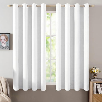 MIULEE Linen Textured Curtains for Bedroom Solid 100% Blackout Thermal Insulated Bright White Grommet Room Darkening Curtains & Drapes Luxury Decor for Living Room Nursery 52 x 63 Inch (2 Panels)