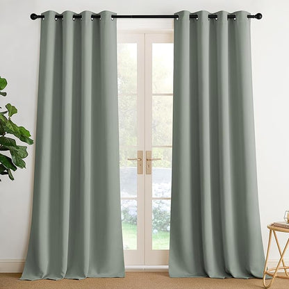 NICETOWN Room Darkening Draperies Curtains Panels, 2 Panels Sage Green W52 x L90