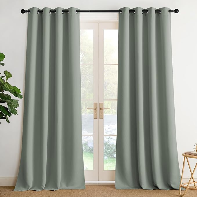 NICETOWN Room Darkening Draperies Curtains Panels, 2 Panels Sage Green W52 x L102