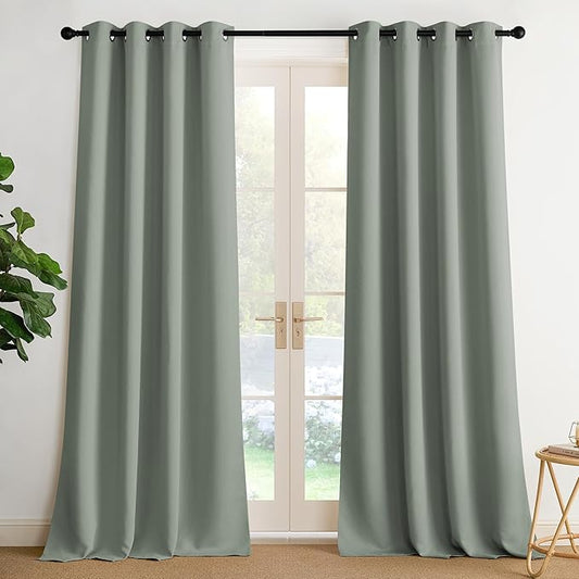 NICETOWN Room Darkening Draperies Curtains Panels, 2 Panels Sage Green W52 x L108