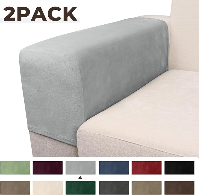 Couch Arm Covers 2 Pcs Sofa Armrest Covers Stretch Couch,Armrest Cover for Chairs Scratch-Resistant Sofa Arm Cover Armchair Slipcovers,Light Grey