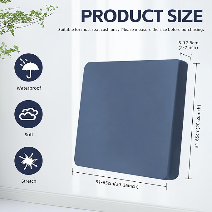 8Pcs Outdoor Cushion Covers, Patio Cushion Covers,Stretch Elastic Slipcovers, Replacement Washable & Reusable Furniture Protector for Patio Couch (Grey Blue,Cover Only)
