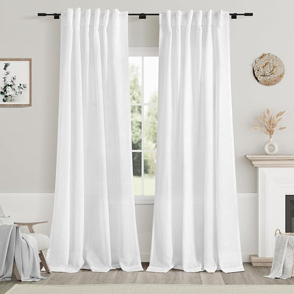 White Linen Curtains 84 Inch Length 2 Panels Back Tab Rod Pocket Semi Sheer Bedroom Curtains Light Filtering Country Closet Curtain Drapes Netural Farmhouse Window Panels for Living Dining Room 42x84