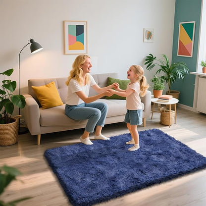 Shag Area Rug for Bedroom 3x5,Blue Fluffy Area Rugs for Living Room,Soft Fuzzy Rug Non-Shedding Indoor Plush Carpet for Kids Bedroom Nursery Dorm Home Decor