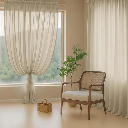 Taupe Sheer Curtains 84 Inches Long 2 Panels, Elegant Airy Transparent Light Filtering Window Curtains, Window Drapes for Living Room Bedroom, Top Dual Rod Pocket Design, 2x42Wx84L Inches