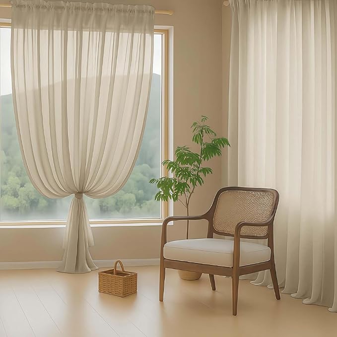 Taupe Sheer Curtains for Window 72 inches Long 2 Panels Set, Soft Airy Modern Light Filtering Sheer Curtains for Living Room Bedroom, Dual Rod Pocket Solid Window Drapes, 2x42Wx72L inches