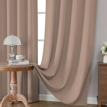 CUCRAF Khaki Blackout Curtains 84 inch Length 2 Panels Set, Rod Pocket Room Darkening Drapes for Bedroom Living Room, Insulated Thermal Light Blocking Window Curtain (W52 x L84 Inch)