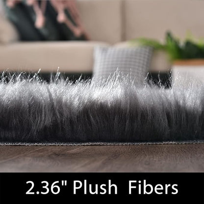 Latepis 4x6 Shag Dark Grey Faux Fur Sheepskin Rug Bedside Plush Rugs Washable Fluffy Rug for Bedroom Dorm Luxury Home Décor, Rectangle