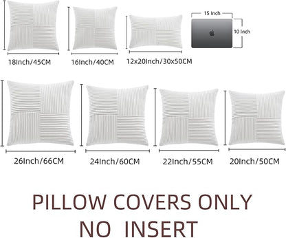 Fancy Homi 2 Packs White Lumbar Decorative Throw Pillow Covers 12x20 Inch for Living Room Couch Bed Sofa, Rustic Farmhouse Boho Home Decor, Soft Striped Corduroy Rectangle Accent Cushion Case 30x50 cm